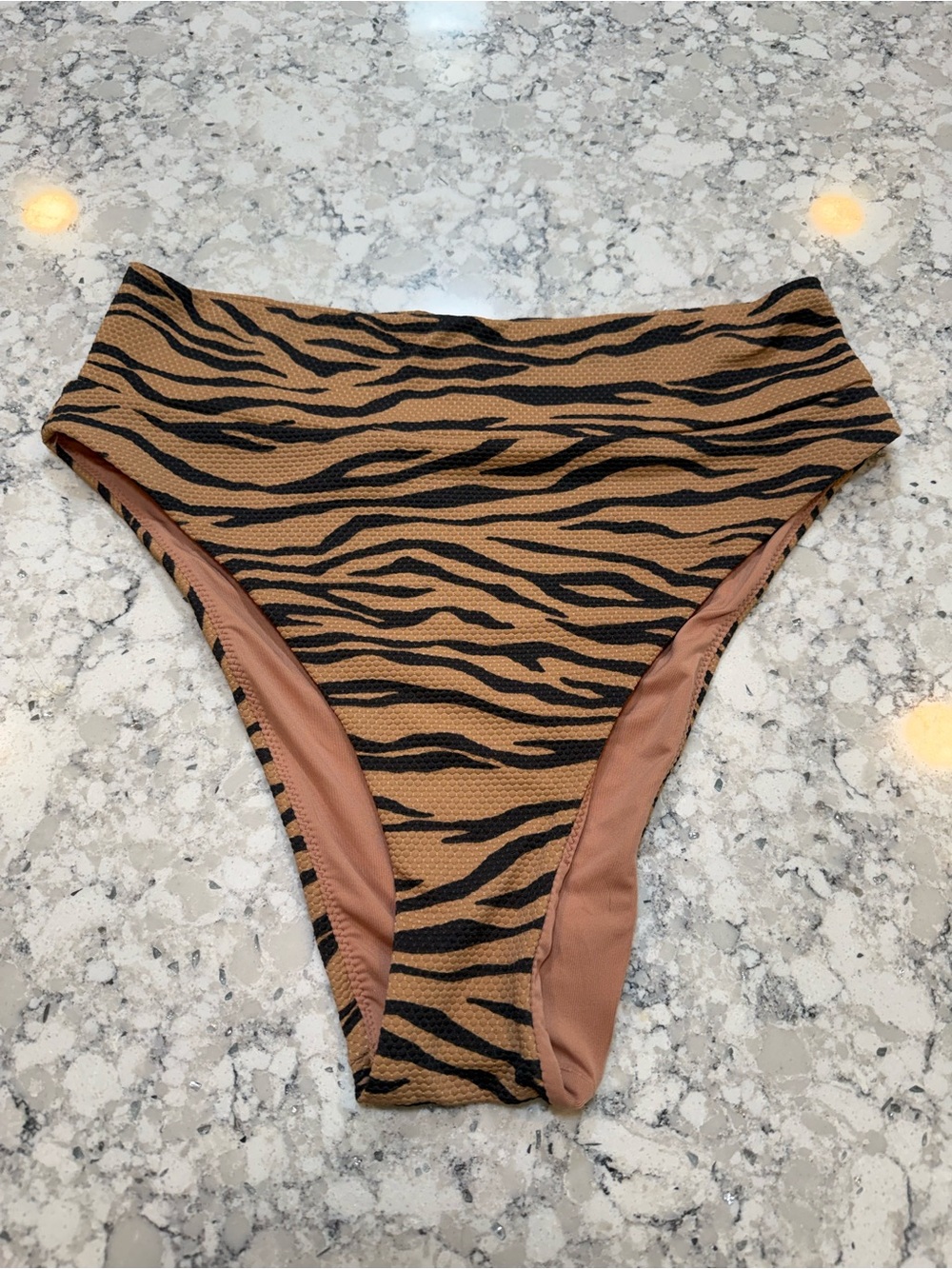aerie Tiger leopard Stripe High-Waist cheeky Bikini Bottoms - Brown/Black size M